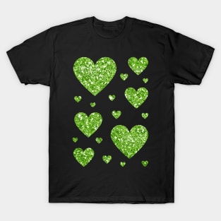 Green Faux Glitter Hearts T-Shirt